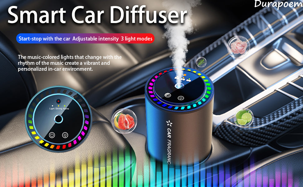 Smart Car Air Freshener Diffuser,Rechargable Automative WaterlessCar Diffuser, for Essential Oils with StarProjector, Music Rhythmic Lights