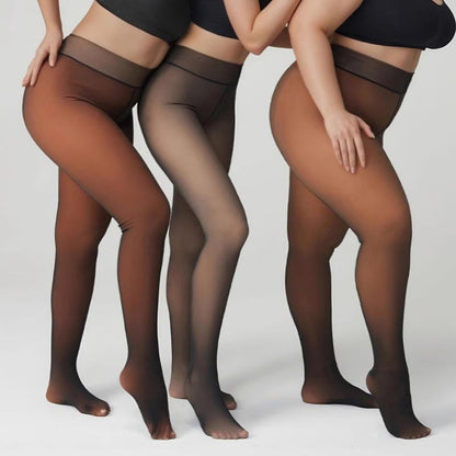 Women's Fleece Lined Thermal Tights One-Line Seams Front & Back Semi-Transparent Thick Leggings Closed Foot Design M-3XL 5 Shades Basic Minimalist Fit