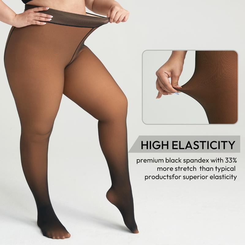 Women's Fleece Lined Thermal Tights One-Line Seams Front & Back Semi-Transparent Thick Leggings Closed Foot Design M-3XL 5 Shades Basic Minimalist Fit